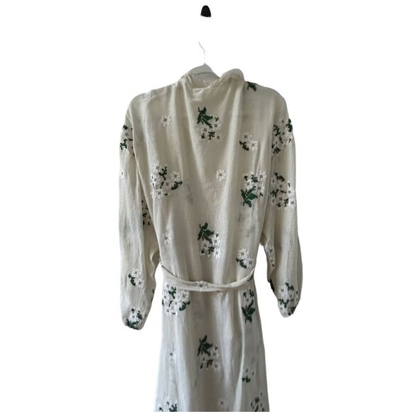 Anthropologie Embroidered Floral Ruffle-Hem Duster Womens Neutral One Size - Picture 9 of 11